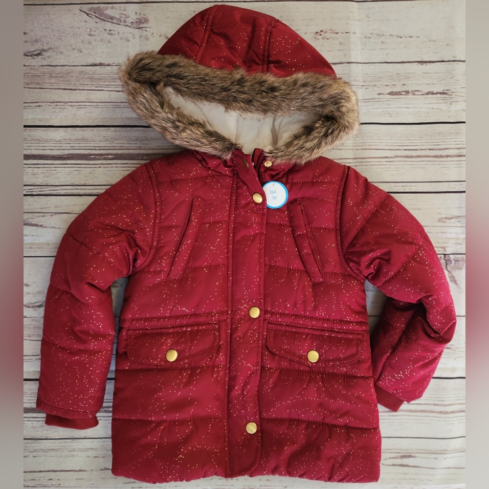 Carter's Girl Puffer Coat with Faux Fur-Lined Hood Size 4T